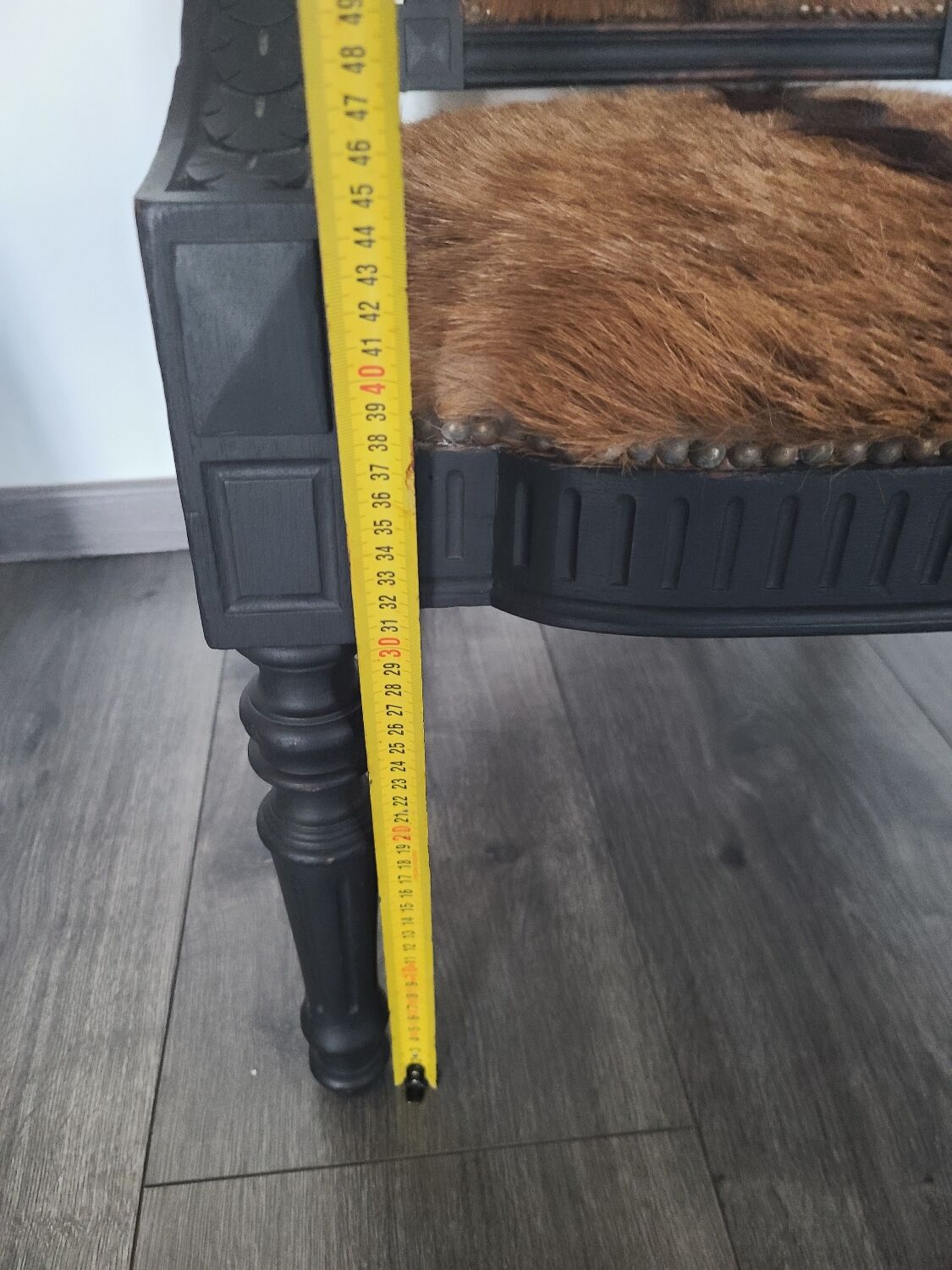 Character armchair in black wood and animal skin #CHMR