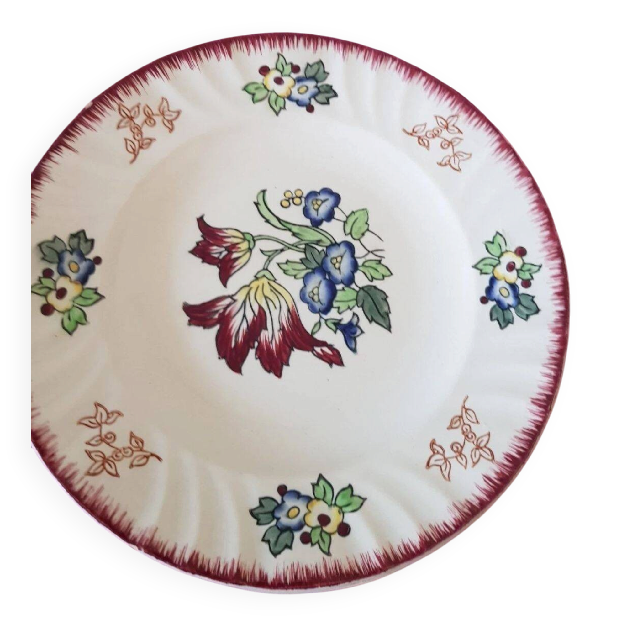 Set of 5 flat plates, signed Longwy.