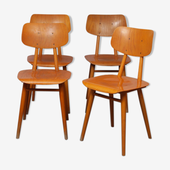 Suite de 4 chaises en bois pour l'éditeur Ton 1960