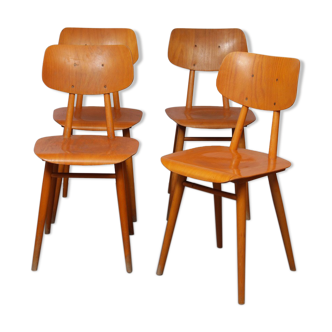 Suite de 4 chaises en bois pour l'éditeur Ton 1960