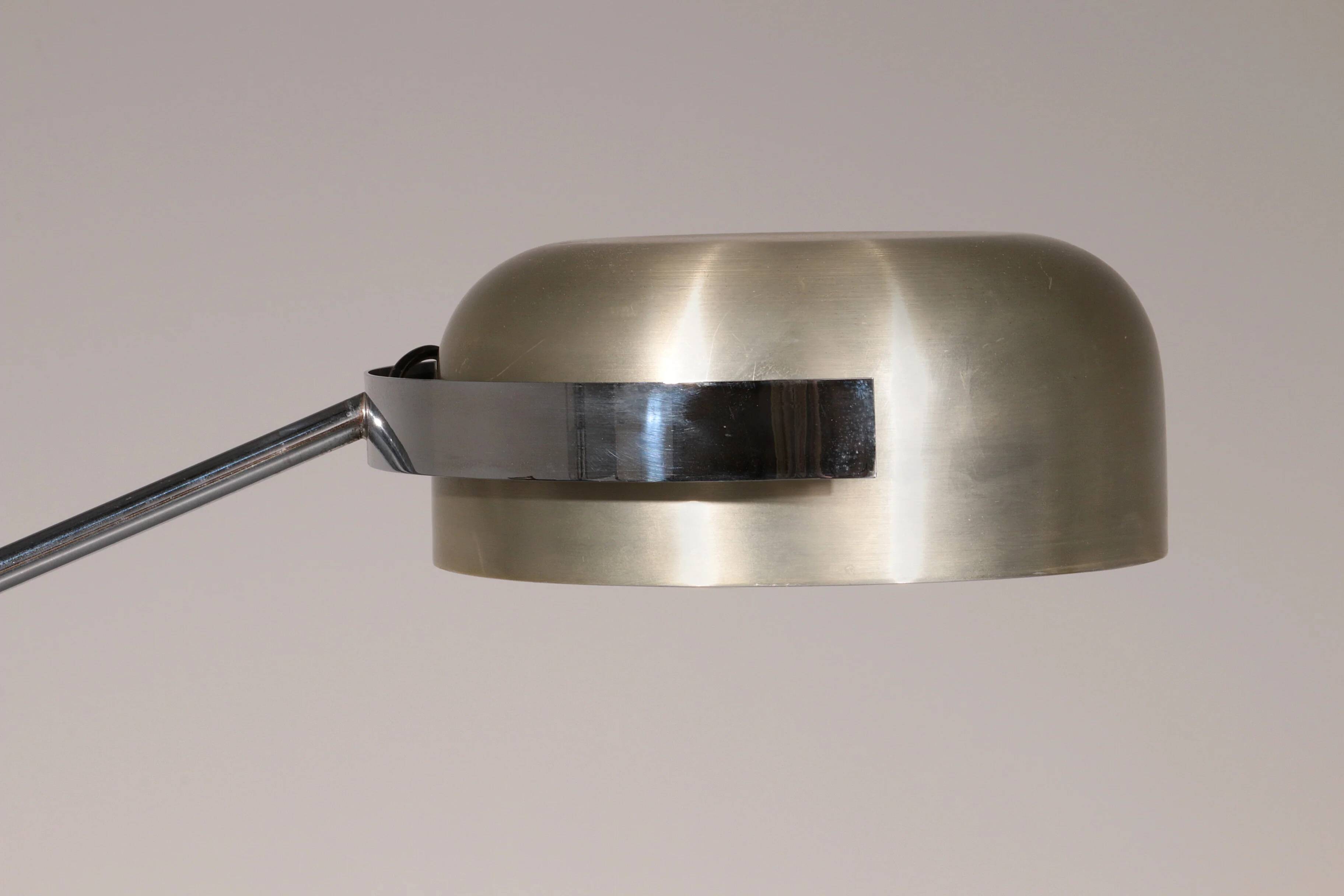 Iconic 1970s chrome arc floor lamp with adjustable swing arm, 1970 Italy