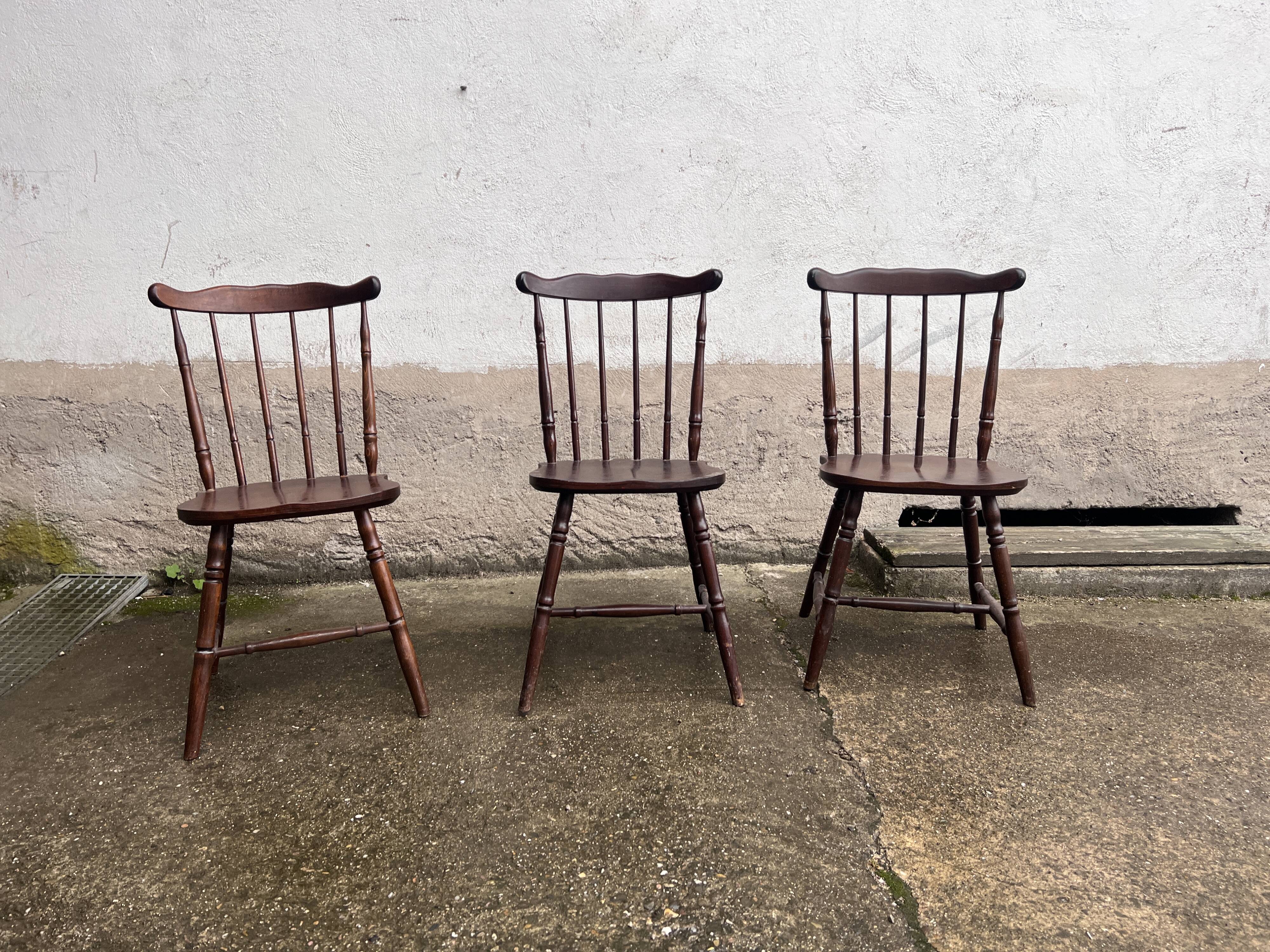 3 bistro chairs style "menuet" baumann 1970s in vintage antique wood beech legrand design