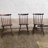 3 chaises bistrot style “menuet” Baumann années 1970 en hêtre bois ancien vintage legrand design