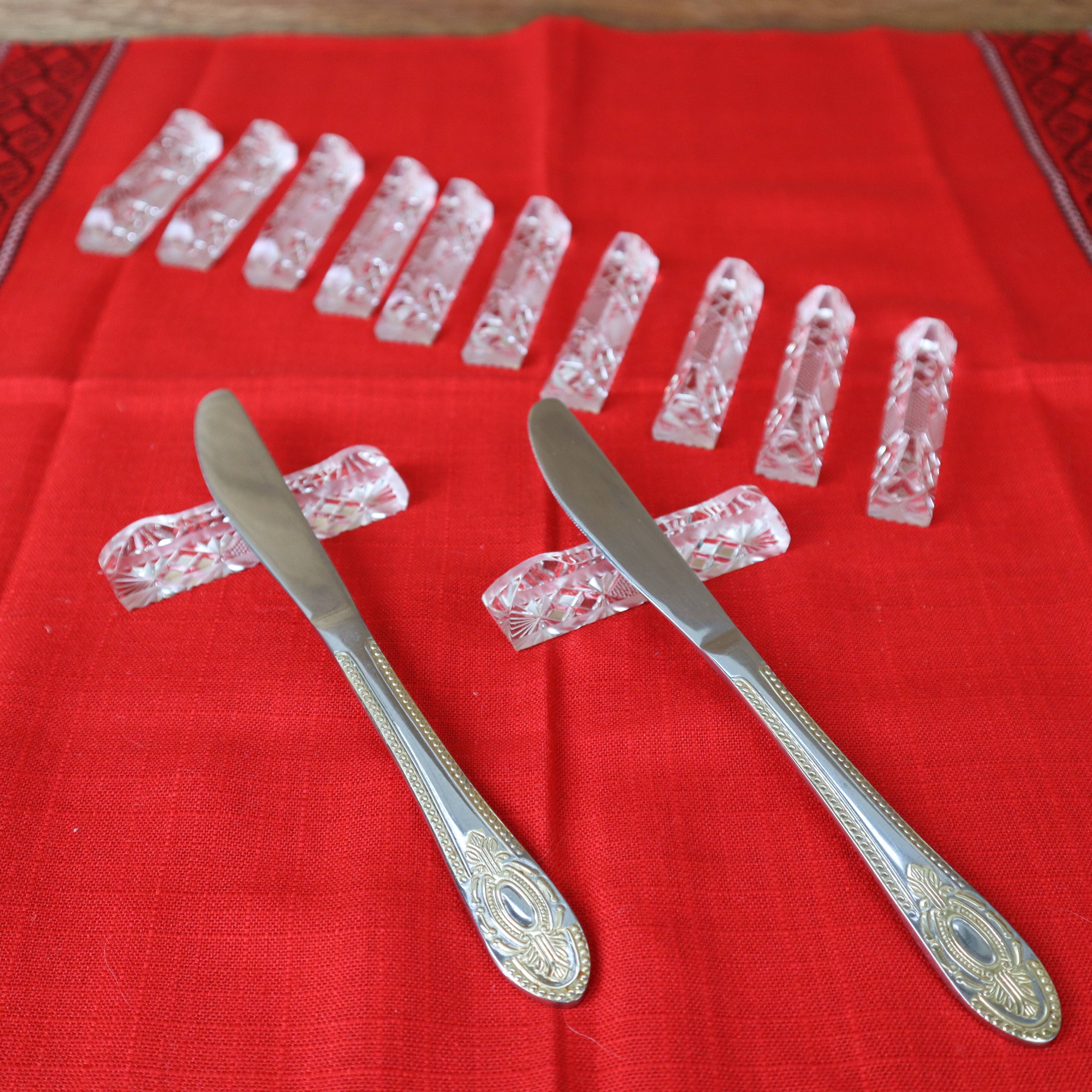 12 Vintage Crystal Knife Holders Made in Western Germany