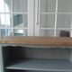 Louis XV style bookcase, green gray with 3 adjustable shelves, wooden tray.