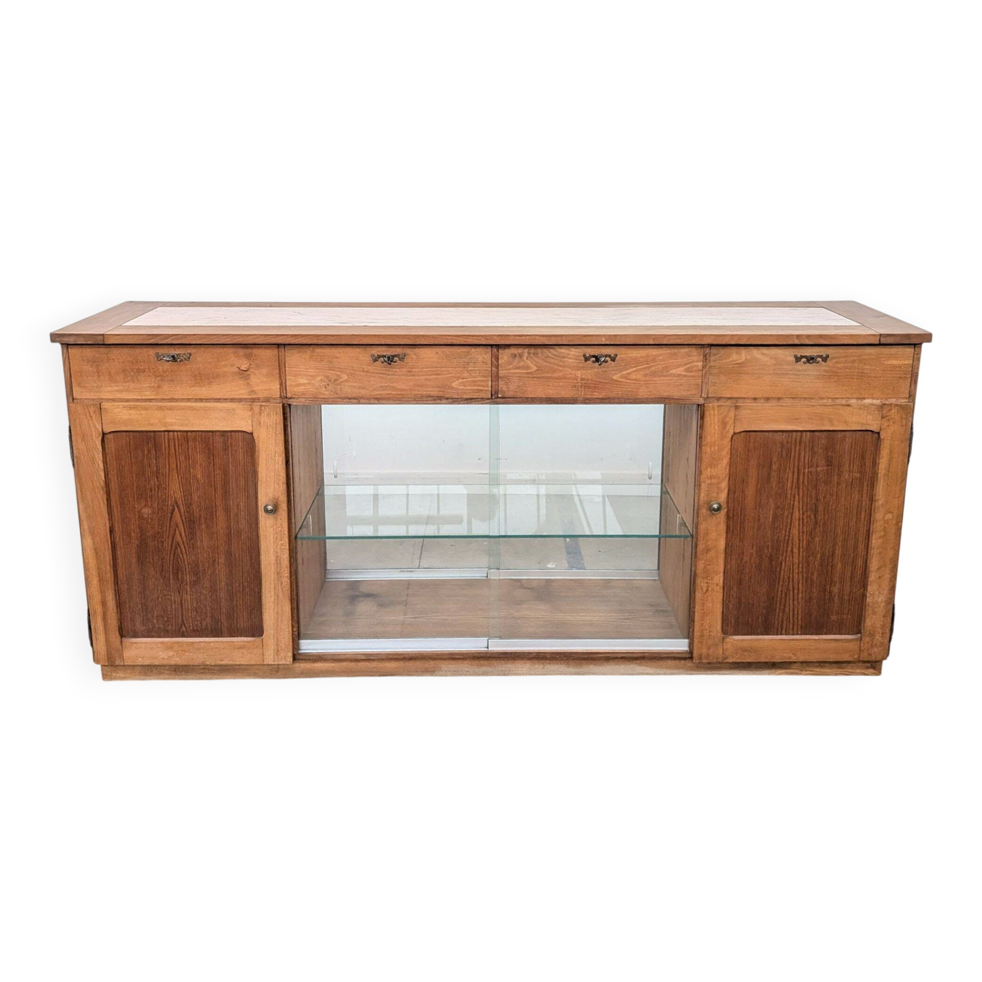 Double-sided counter in wood and pink marble (233 cm)