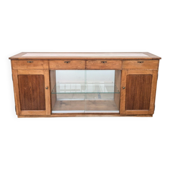 Comptoir double face bois et marbre rose (233 cm)