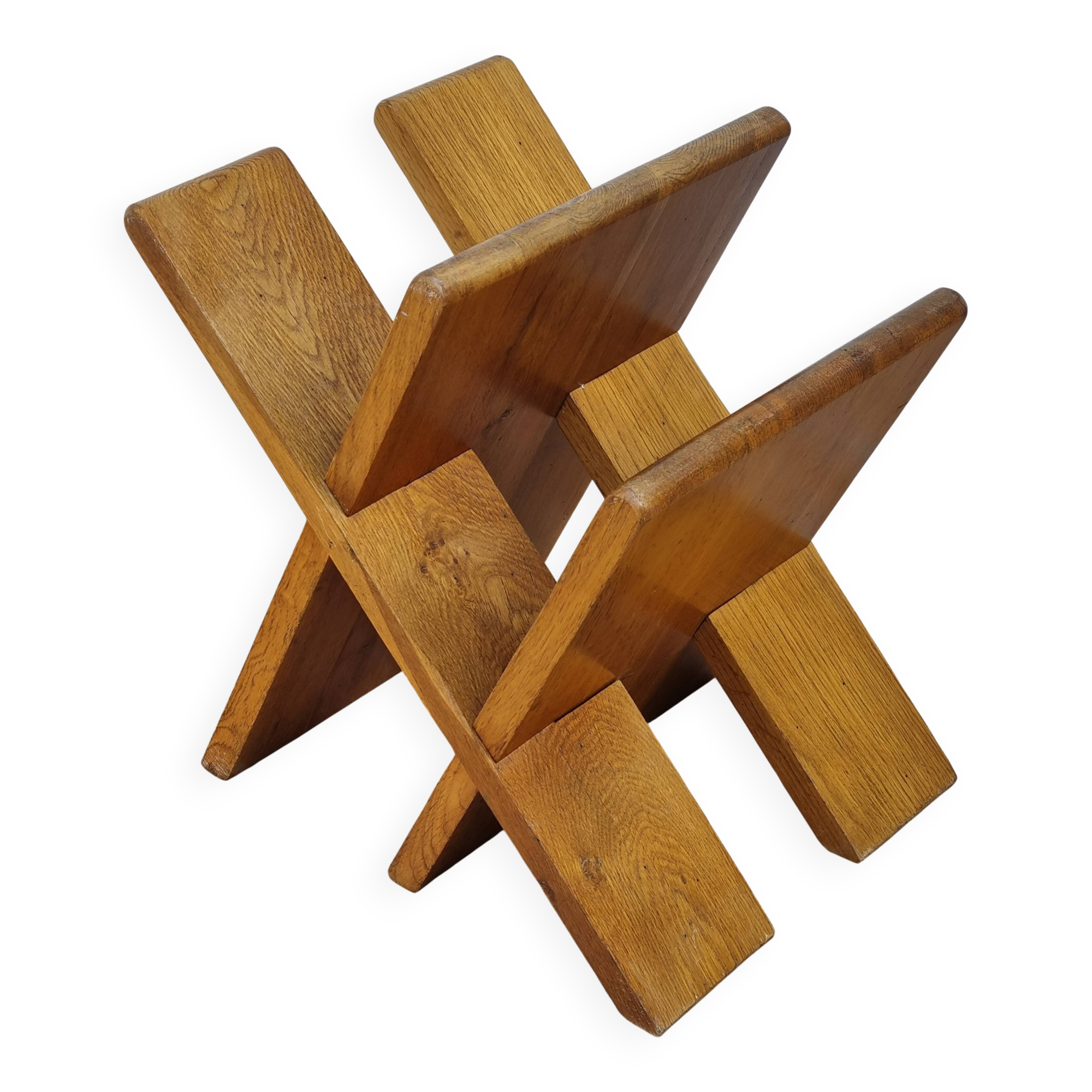Porte-revues “Palabres” vintage en bois massif démontable, années 70, 40 cm