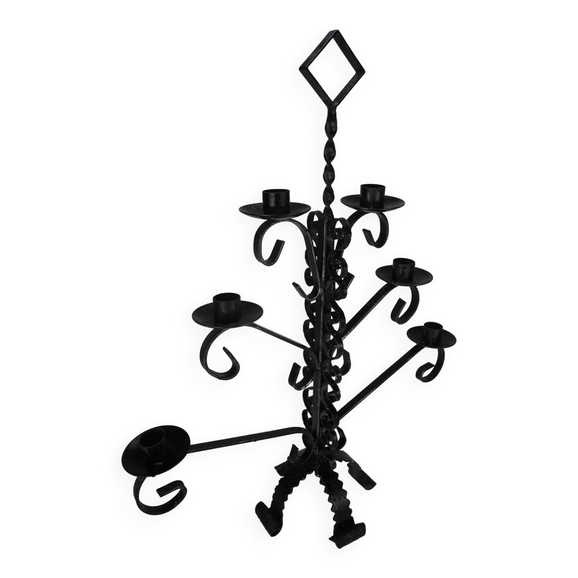 Antique wrought iron candlestick, brutalist candle holder, vintage candlestick