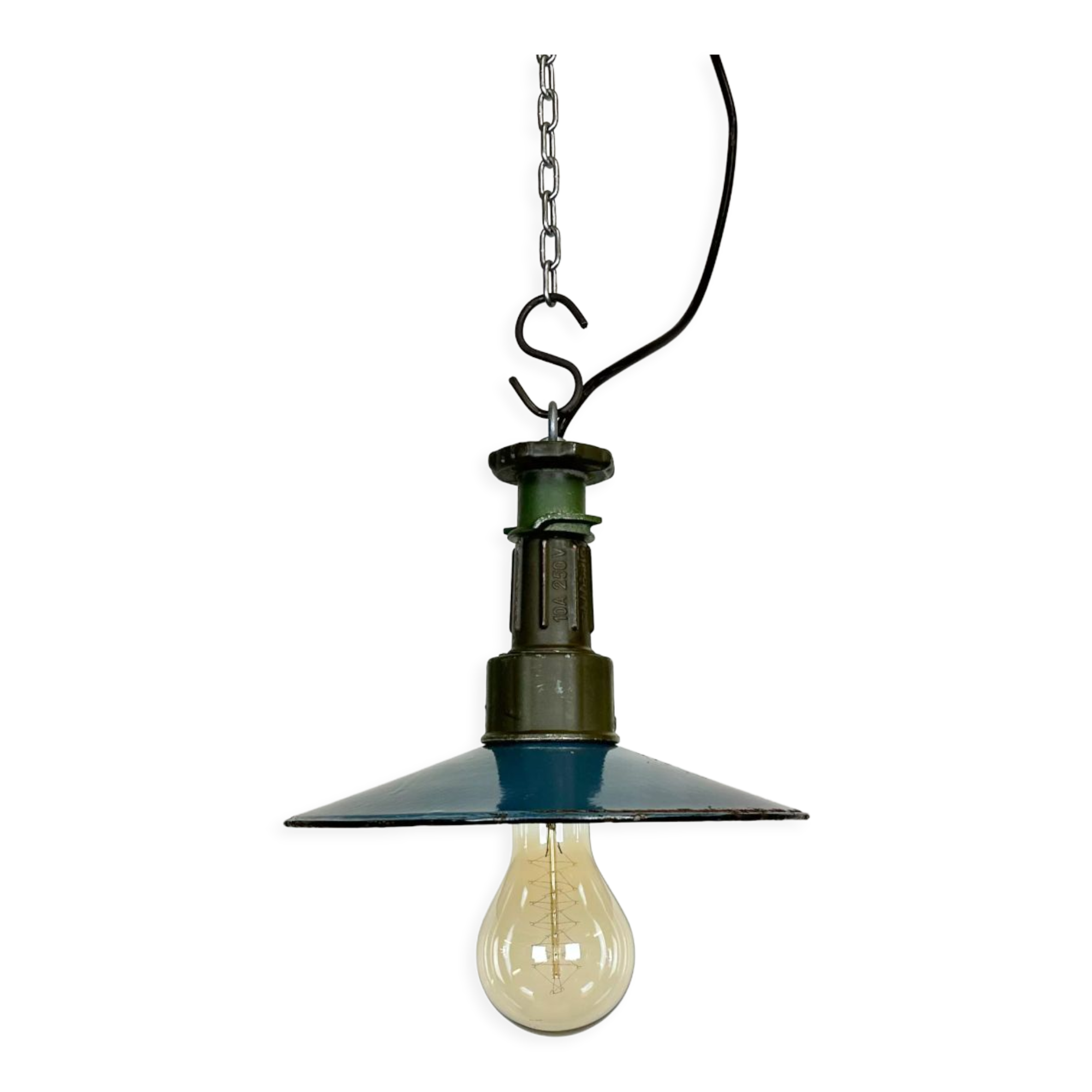Industrial Blue Enamel Factory Pendant Lamp with Cast Aluminium Top, 1960s