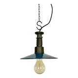 Industrial Blue Enamel Factory Pendant Lamp with Cast Aluminium Top, 1960s