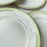 6 Vintage French Orchies "VILLARS" dinner plates 1950 white green gold