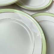 6 Vintage French Orchies "VILLARS" dinner plates 1950 white green gold