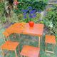 Old suitcase, table and stools, vintage wooden picnic