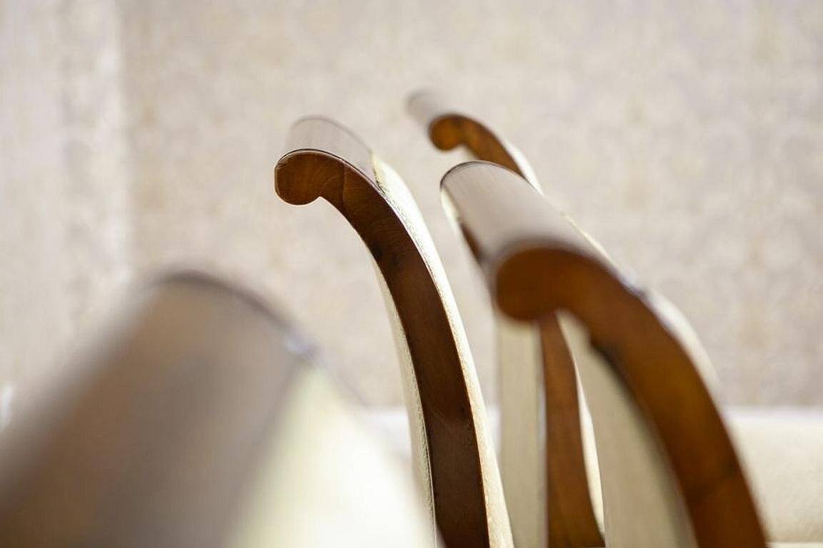 Antique Mahogany Chairs in White Upholstery, 1880, Set of 4