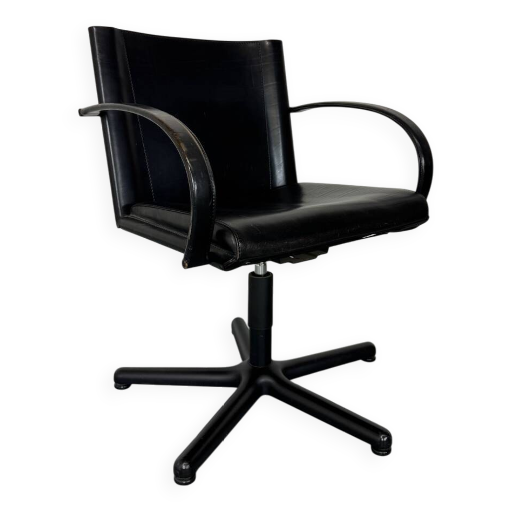 Italian Tito Agnoli for Matteo Grassi modernist Leather and steel desk chai