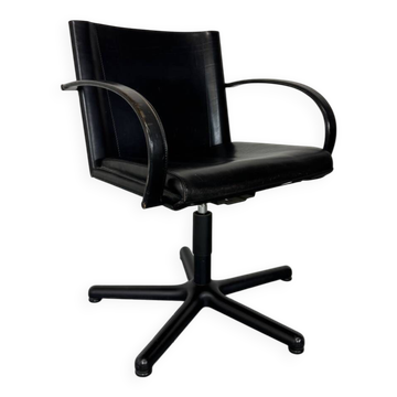 Chaise de bureau moderniste italienne Tito Agnoli pour Matteo Grassi en cuir et acier
