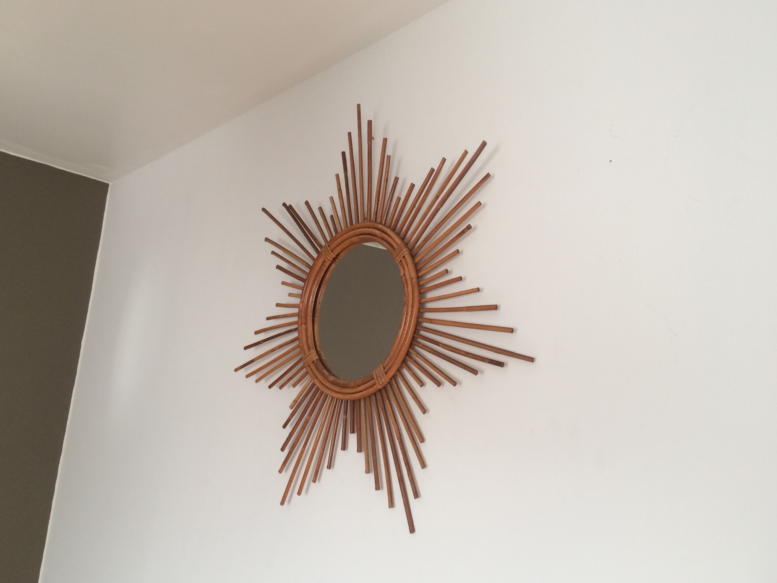 rattan sun mirror 70cm, 60s.