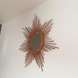 rattan sun mirror 70cm, 60s.
