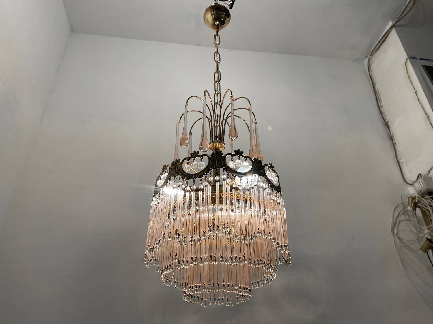 Pink Murano Glass Rod Chandelier