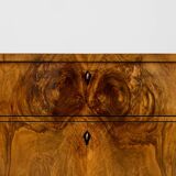 Elegant pair of Biedermeier style walnut commodes, Germany, French polish.