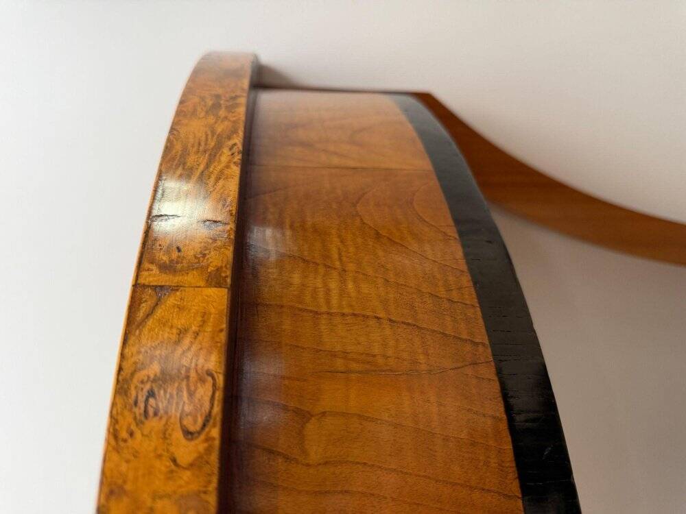 Biedermeier demi-lune console in cherry wood & birch wood, Franconia, 1830