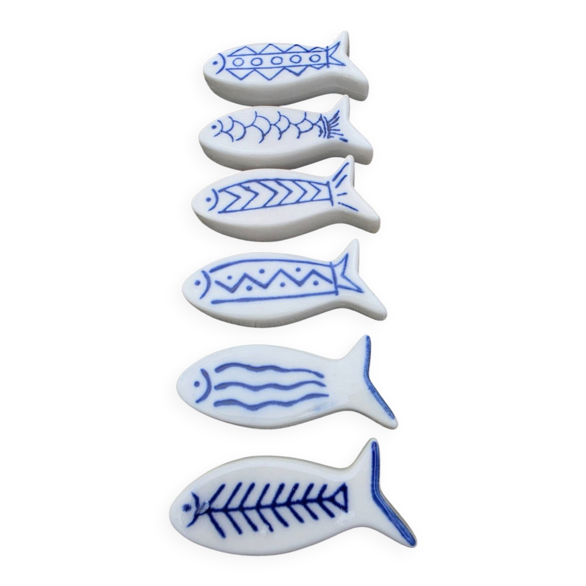 Set of 6 vintage ceramic painted fish motif spoon rests.