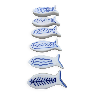 ​lot de 6 repose-couverts vintage en céramique peinte motifs poissons
