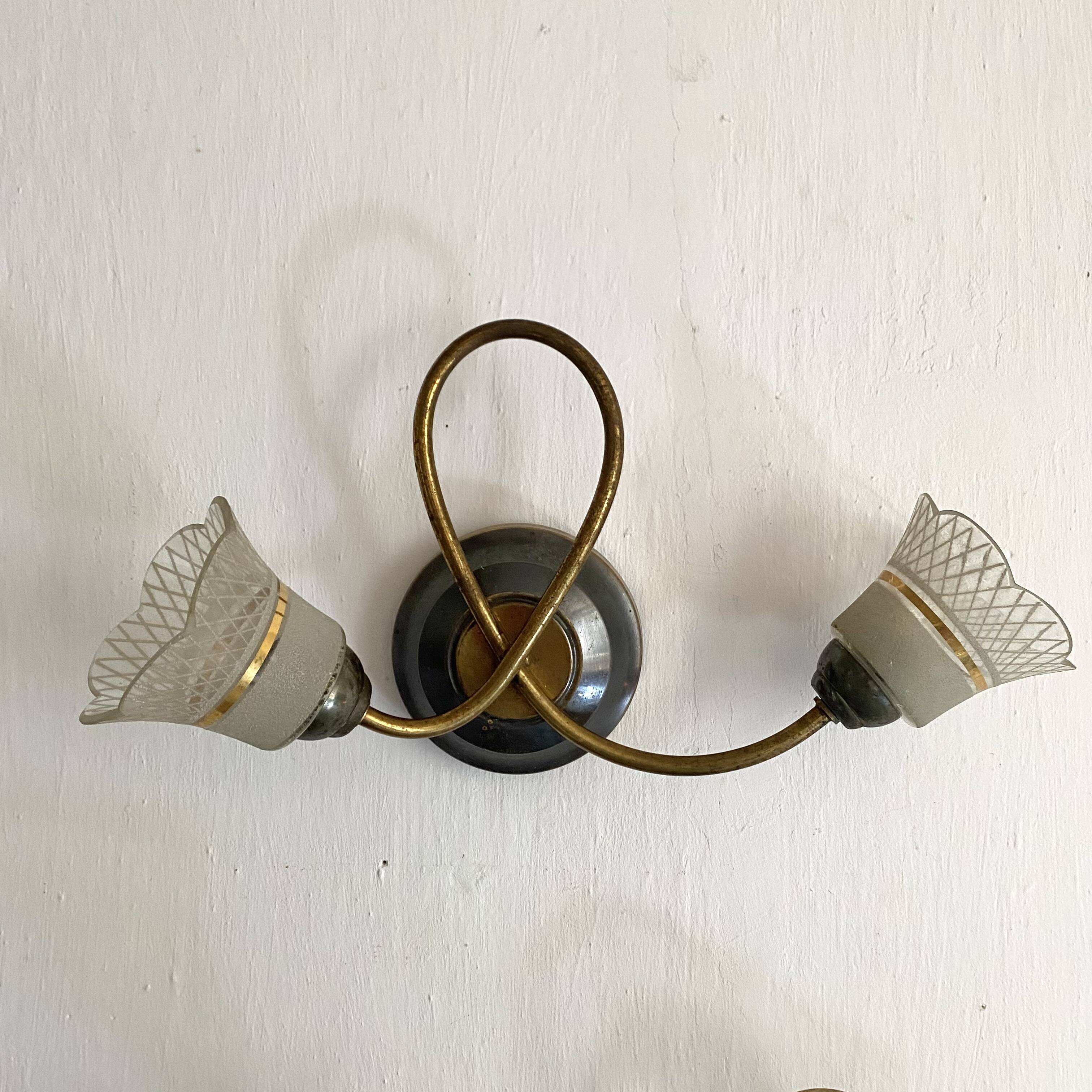 Pair of Art Deco double tulip wall lights