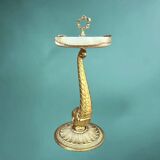 Antique fish-shaped ashtray on a stand in gilded brass and onyx (4.464 kg)