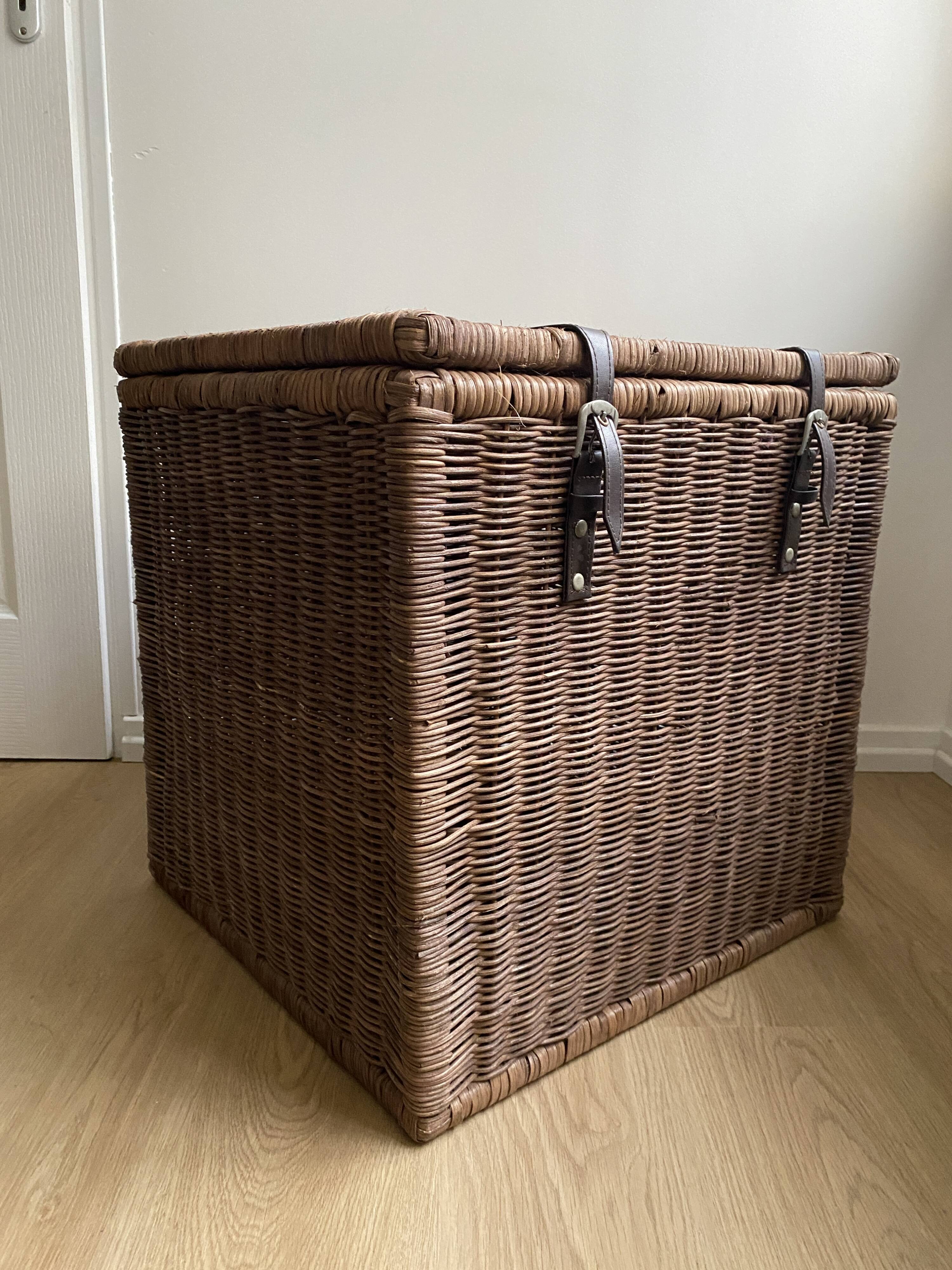 Set of two large trunks, vintage wicker storage chests