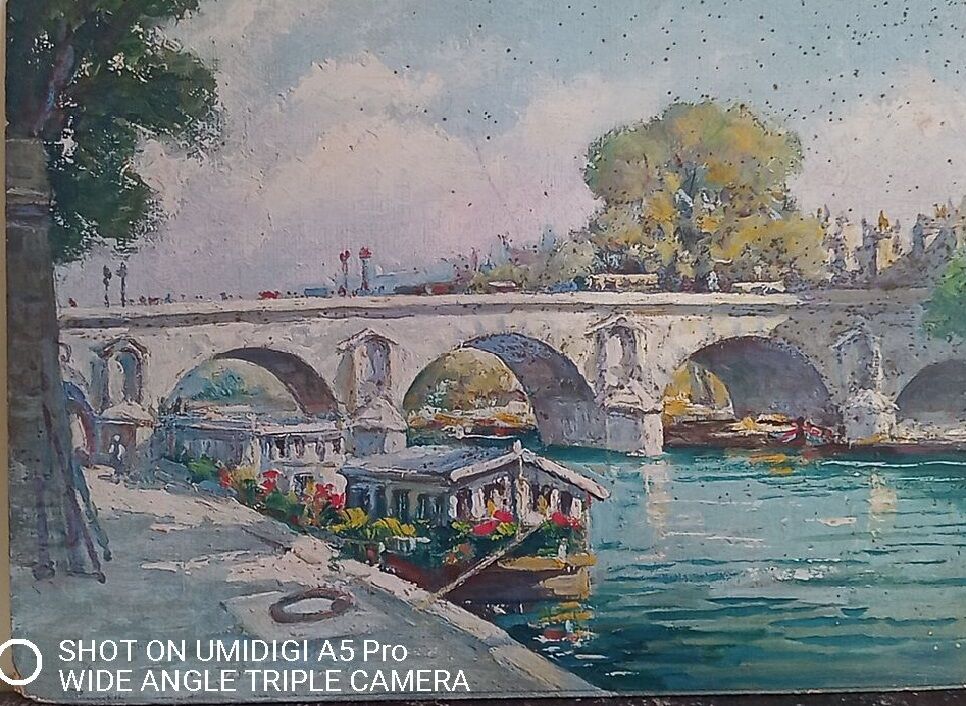 Edouard Leverd (1881-1950) oil on cardboard - 35 x 27 cm - bridge in Paris 1937
