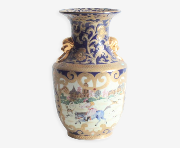 Vase chinois en porcelaine avec scène de chasse au renard 20ème siècle