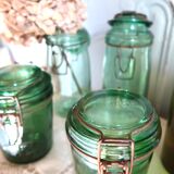 Set of 4 green glass jars