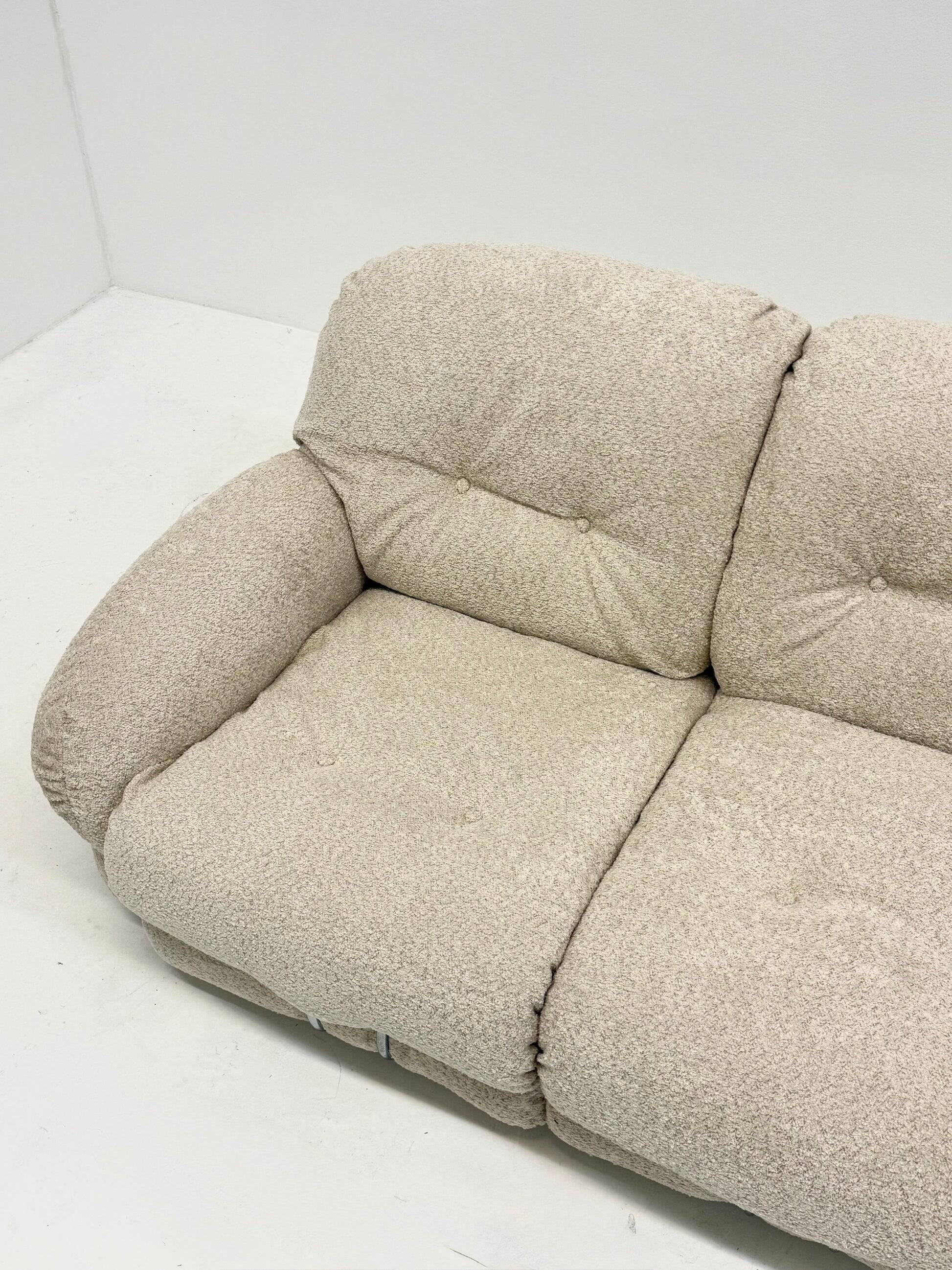 Cream bouclé Okay 3-seater sofa by Adriano Piazzesi