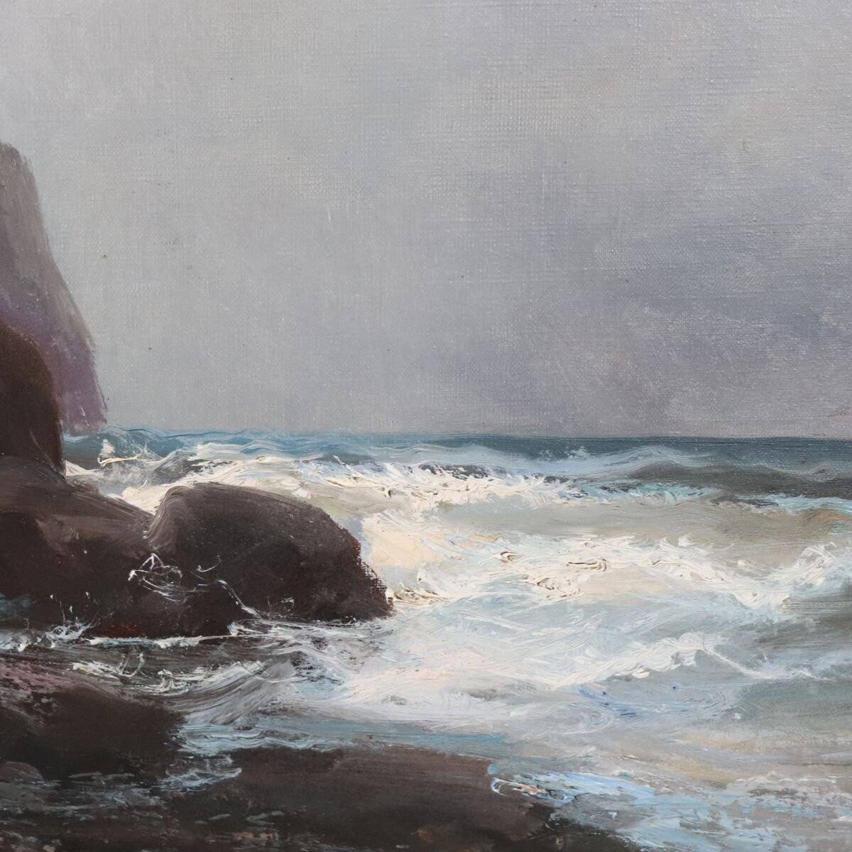 Seascape With Cliffs, Oil On Canvas, Italy, 20th Century