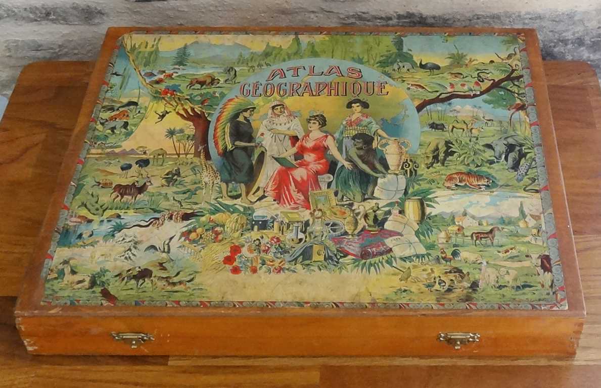 Old saussine geographical atlas in the form of a set of cubes around 1900