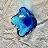 Cendrier vintage en verre soufflé bleu