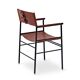 Contemporary classic bar stool with cognac leather backrest and black rubber metal.