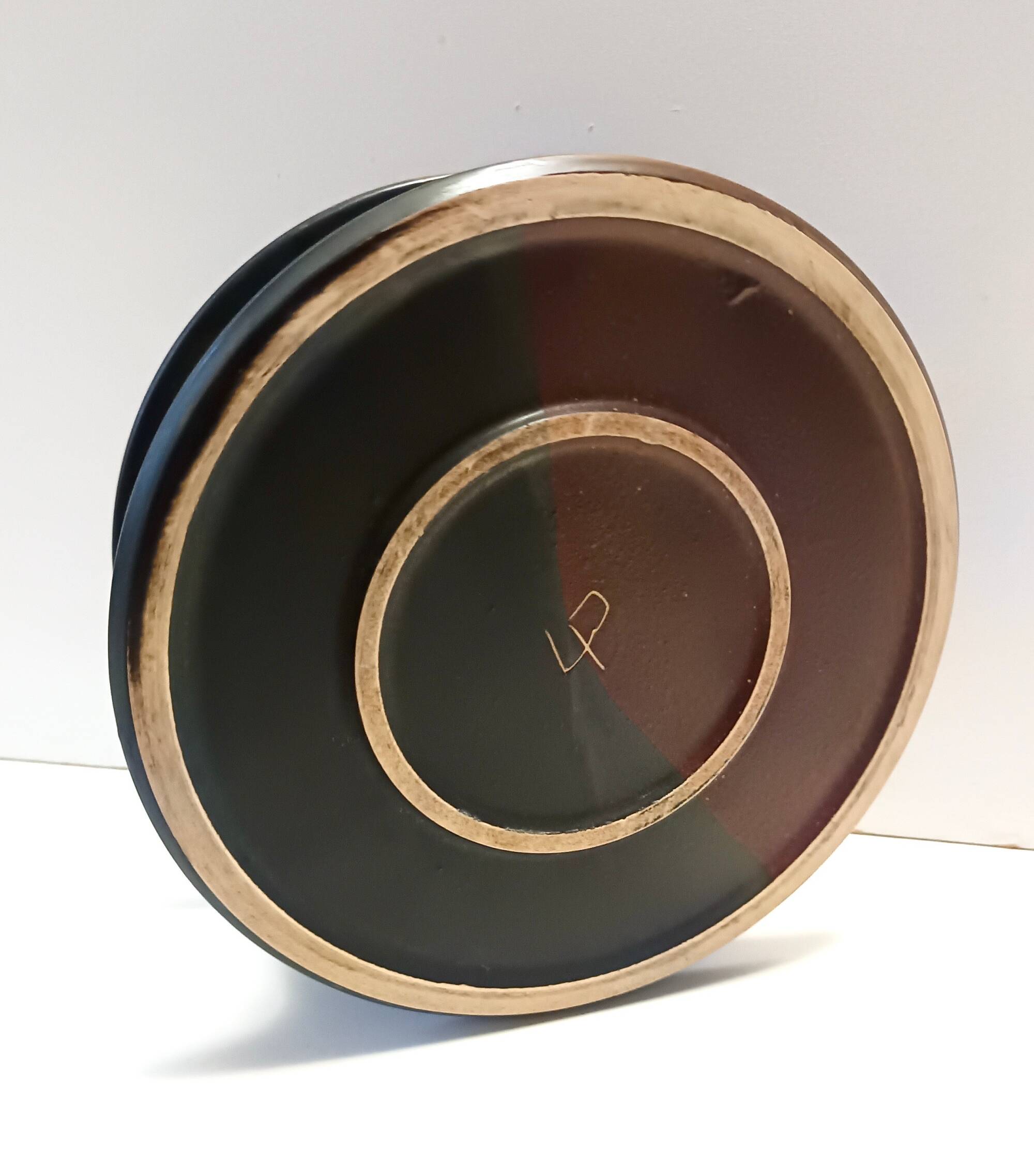 Black and Brown Hand-Painted Ceramic Piece attributed to Franco Bucci, Italy