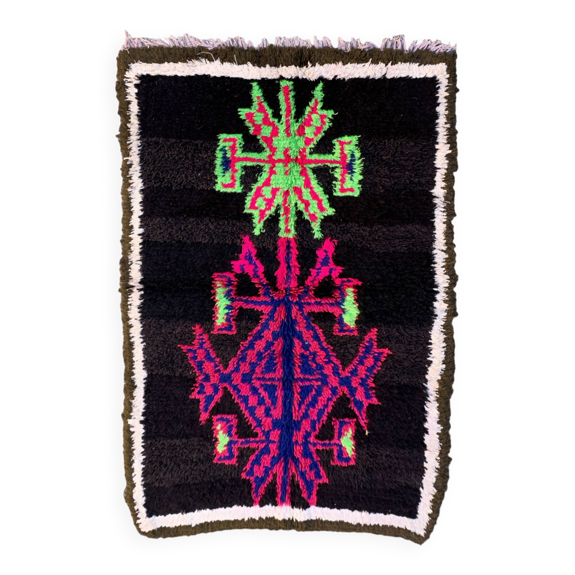 Moroccan Boucherouite rug black - 134 x 195 cm