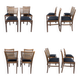 Lot de 4 chaises vintage en bois, cannage viennois et assise noire
