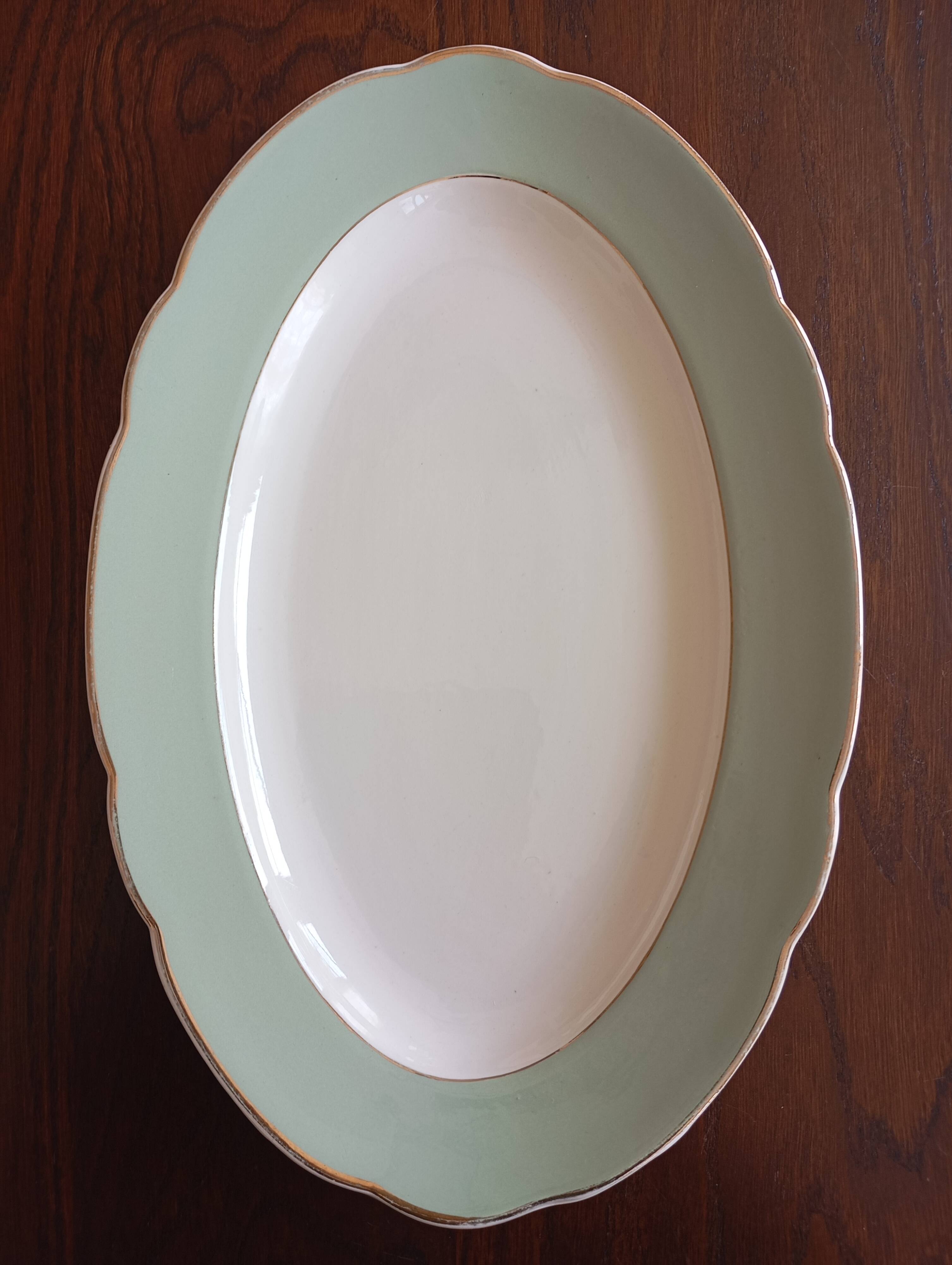 Villeroy & Boch Mettlach celadon and gold oval dish