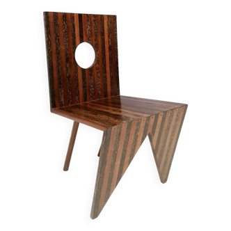 Chaise d'appoint géométrique en hêtre massif et noyer, fabriquée à la main, Italie, années 1980