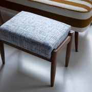 Mid-century vintage stool in white and blue linen, Edmund Homa, Europe, 1960s.