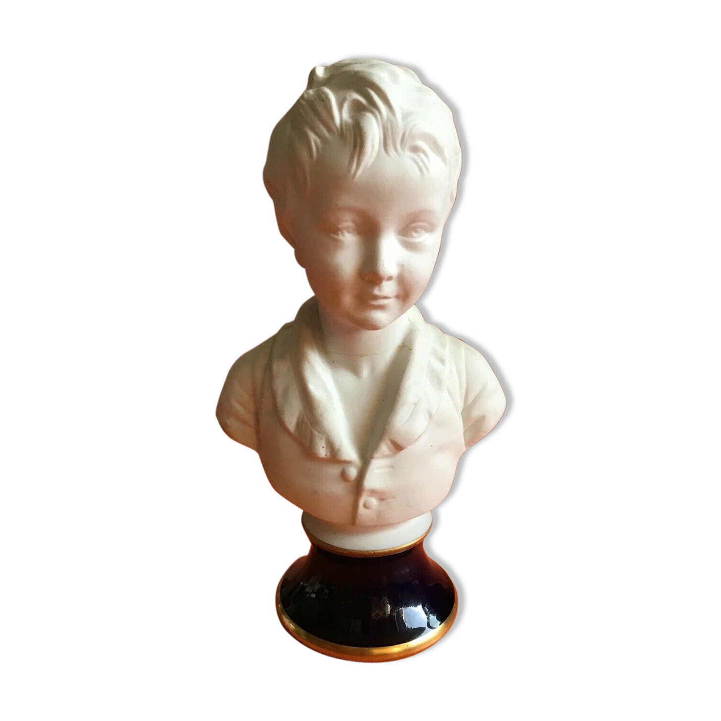 Bust child cherubin porcelain biscuit signed Tharaud Limoges made In France