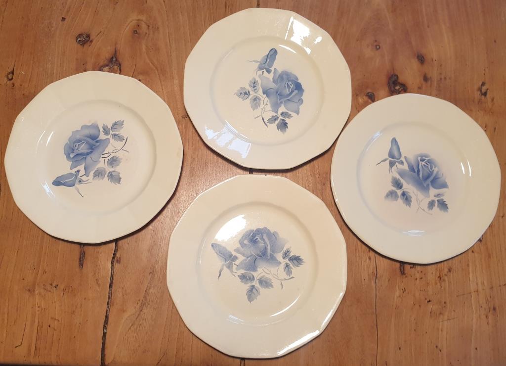 Set 4 flat plates Digoin blue flower