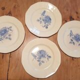Set 4 flat plates Digoin blue flower