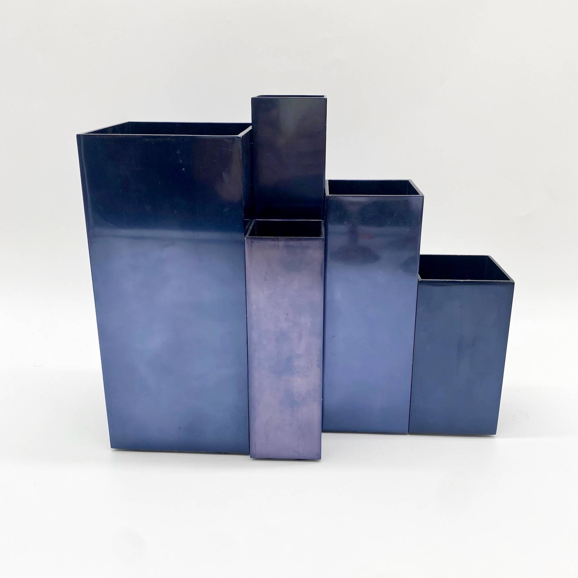 Modular metal vases – petrol blue, 1980s