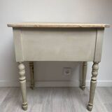 Antique side table – weathered wood & raw waxed top